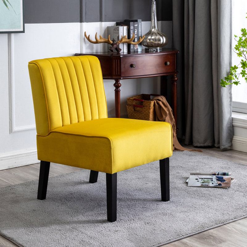 Antanina Wide Slipper Chair, Yellow Velvet