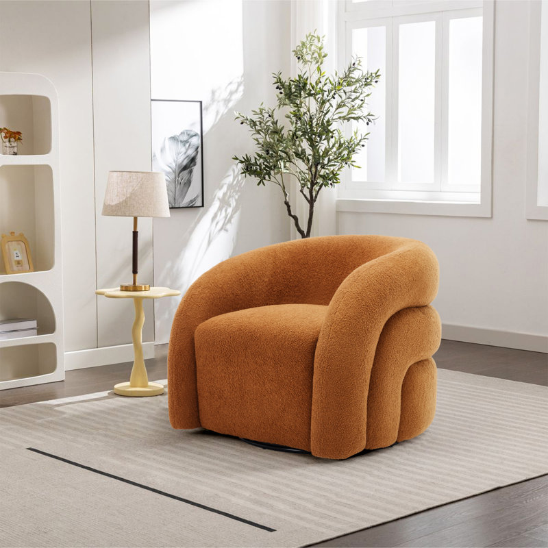 Fauteuil demi-tonneau pivotant rembourré Aunna, Mélange de polyester orange rouillé