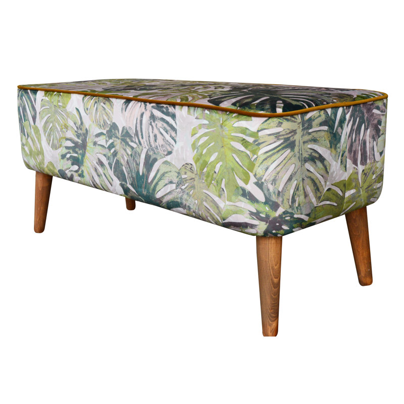 Polyester Blend Upholstered Bench, Green/White
