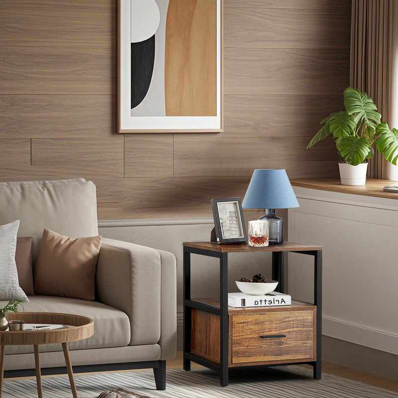 1 Drawer Bedside Table, Brown, 1