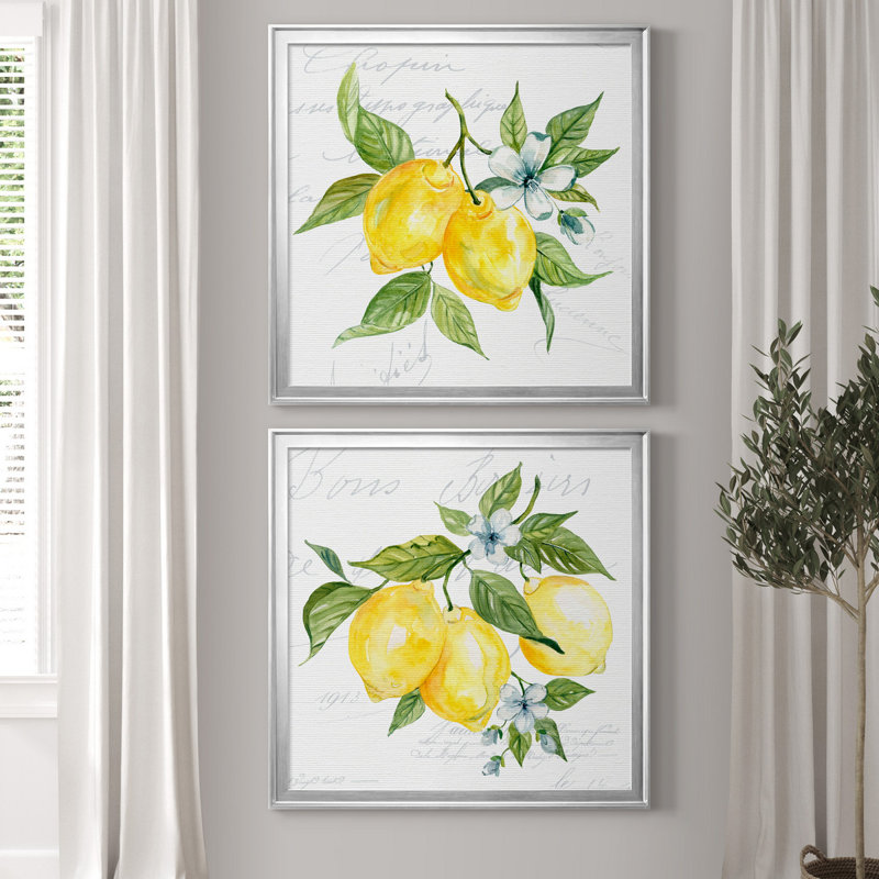 Lemon Squeeze I - ensemble de 2 reproductions d'art, Toile avec cadre argenté, Pas de tapis, H 34,5 po x l 69 po x P 1,5 po