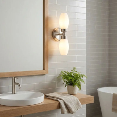 Modern 2-light Bathroom Nickle Wall Sconce, Ip44 Rated, E12 Candelabra Base For Bathroom