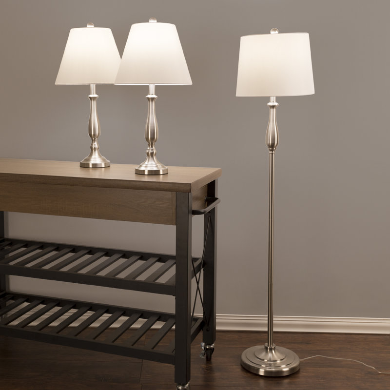 3-Piece Home Lighting Set - Coordinating Bundle with 2 Table Lamps and 1 Floor Lamp for Home and Office Decor