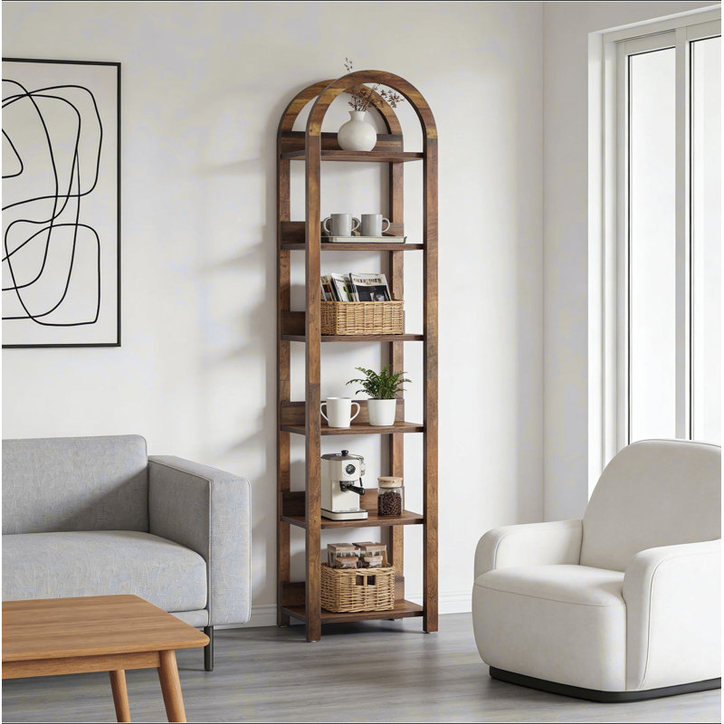 Storage Rack,6-Tier Bookshelf,Slim Arched Bookcase