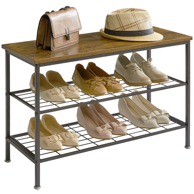 8 Pair Shoe Rack, Vintage Brown