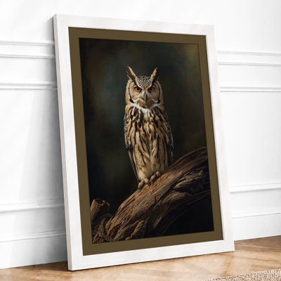 Tawny Owl Perched Japandi - Framed Print