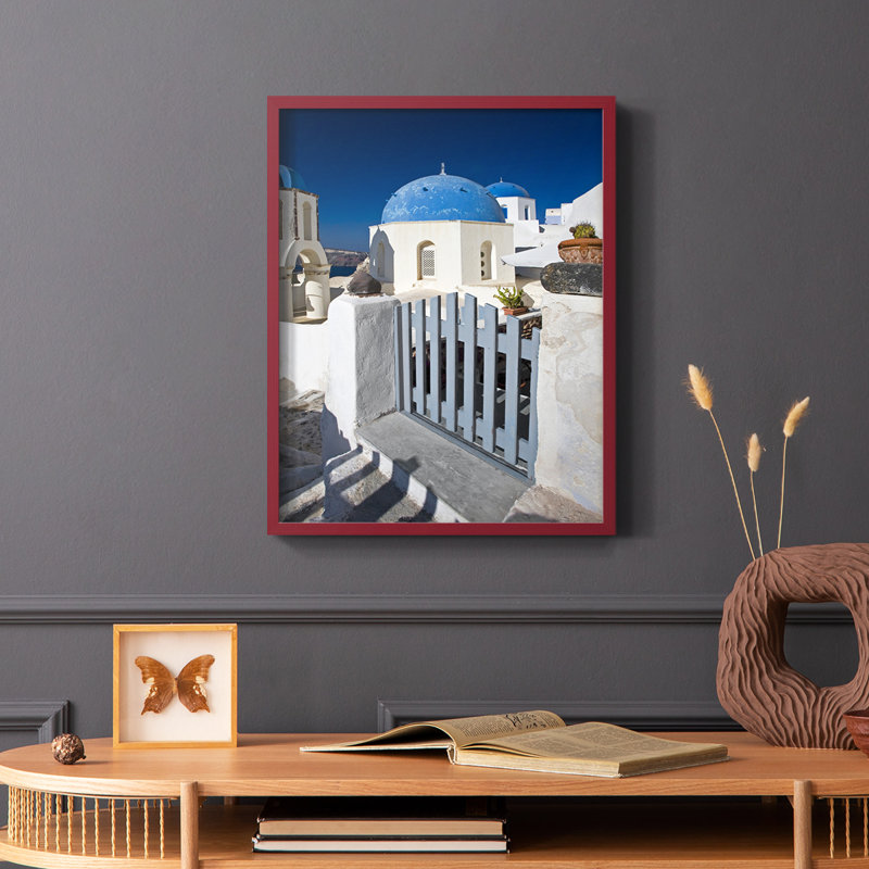 Santorini Sidewalk, reproduction encadrée - bois massif, Rouge, H 10 po x l 8 po