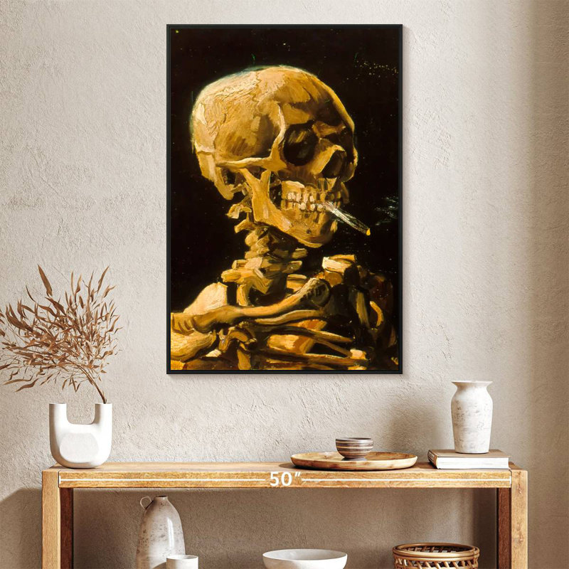 Crâne avec cigarette 1885, Cadre flottant noir, 27 po x 40 po