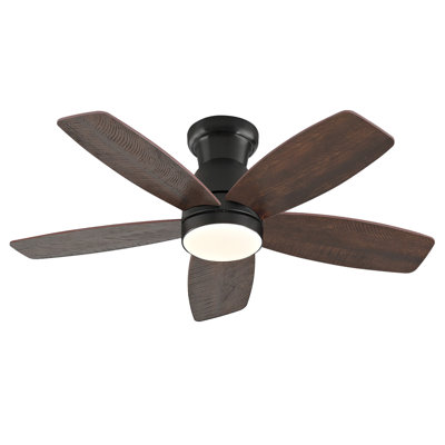 Ventilateur de plafond à profil bas 32 pouces avec lumière et télécommande, moteur à courant continu silencieux à intensité variable, pour l'intérieur et l'extérieur de la chambre à coucher, noir