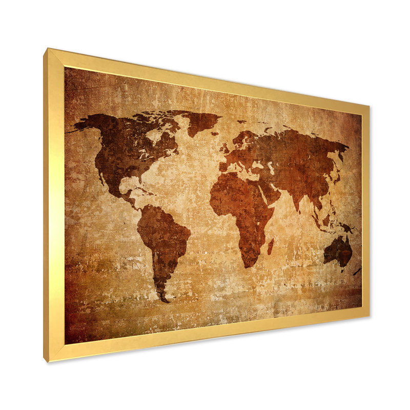 Ancienne carte du monde, impression sur toile encadrée, H 16 po x l 32 po x p 1 po, Or