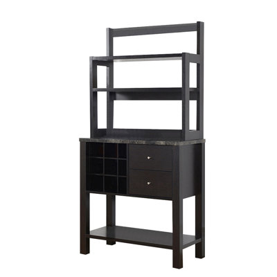Marble/Wood Bakers Cabinet With Three Shelves, Wine Compartment & 2 Drawers - Red Consistent Cabinet: Compartment, Two