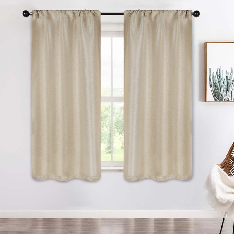 Polyester Thermal Insulated Room Darkening Curtain Panels, Beige, 26" W x 84" L