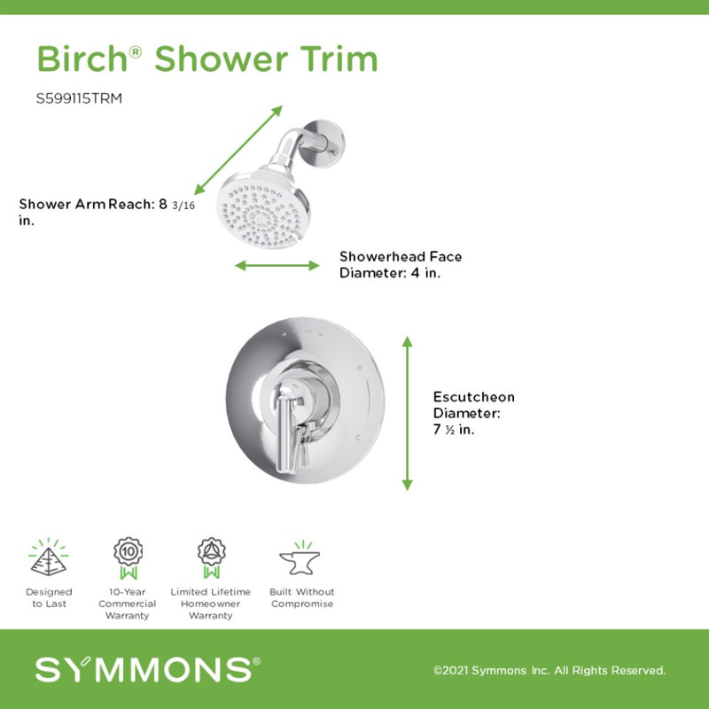 Birch HydroMersion Single Handle Shower Trim Kit, Polished Chrome