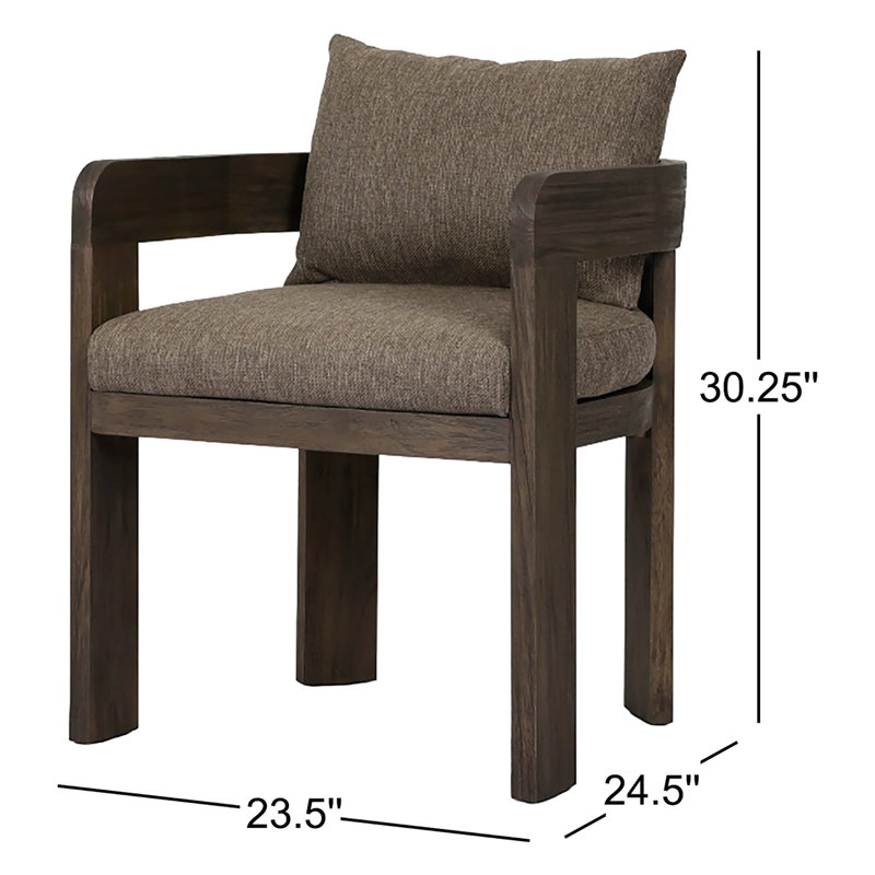 Jackson Teak Patio Dining Armchair with Cushion, Stained Saddle Brown Frame/Ellor Brown Cushion