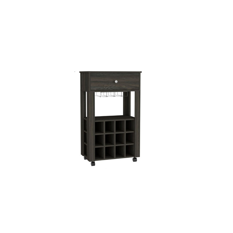 Chariot-bar roulant avec rangement pour bouteilles de vin, Espresso carbone