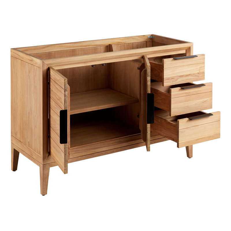 48" Aliso Single Bathroom Vanity Set with Oval Undermount Sink, Arctic White Quartz, 8" Widespread, Natural Teak