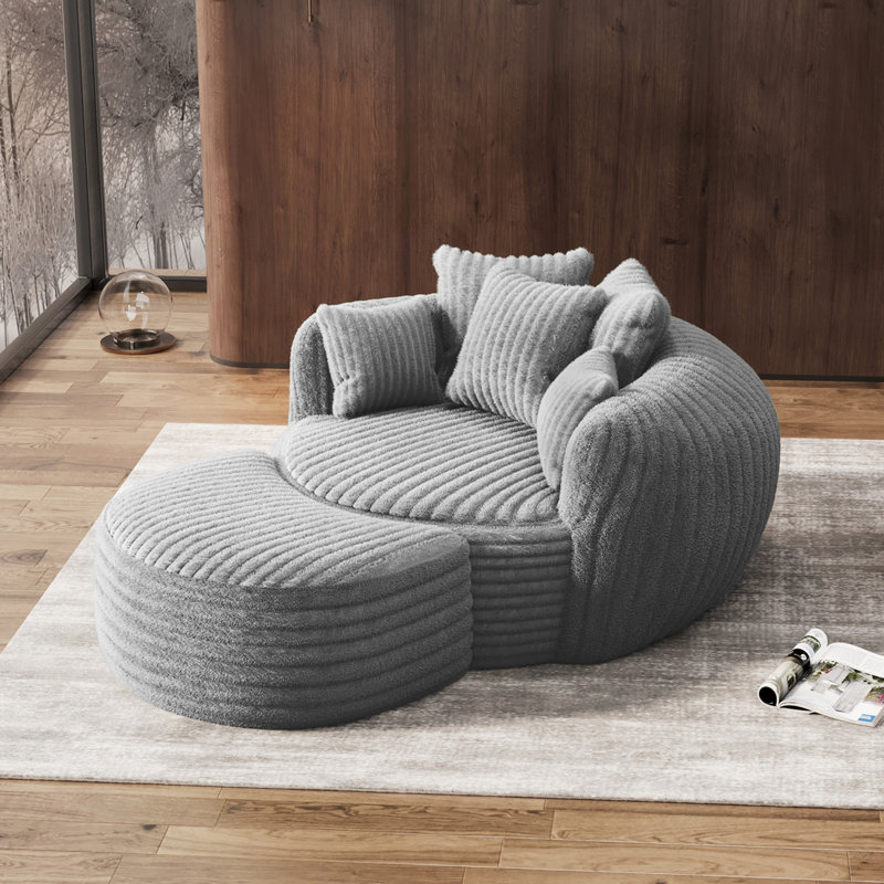 Fauteuil surdimensionné en fausse fourrure et demi-tonneau, Gris clair