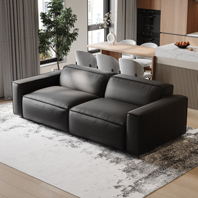 Hamall Valencia Nathan Full Aniline Leather Modular Sofa With Down Feather, Loveseat, Black Color by Hokku Designs