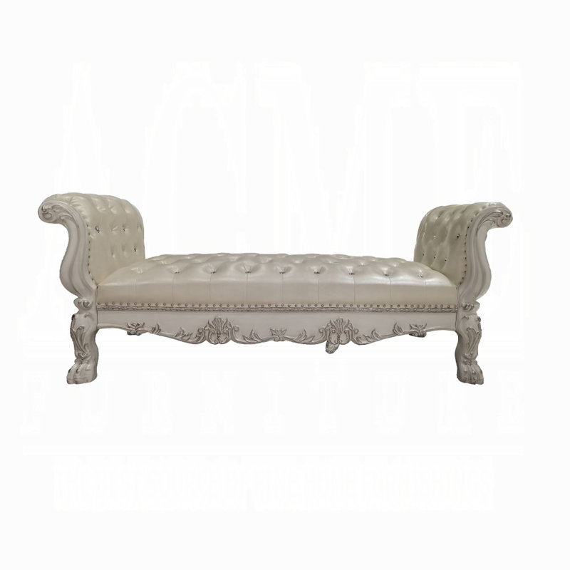 Banc en cuir synthétique Ardel, Blanc os, Blanc
