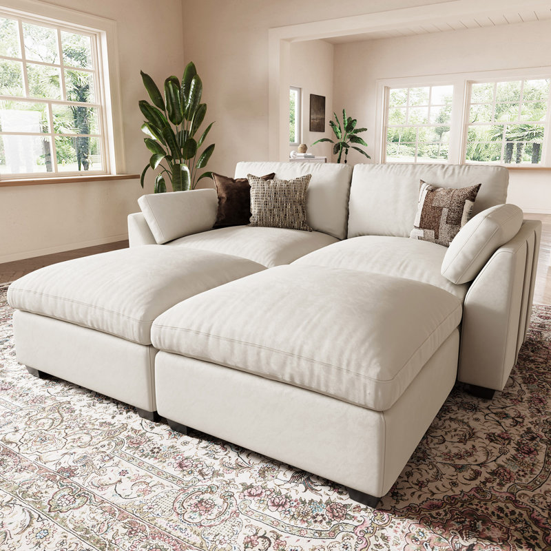 Velvet & Wide Short Plush Soft Modular Sofa Bed Apartment Sofa With Detachable Cushion Cover, Beige Velvet