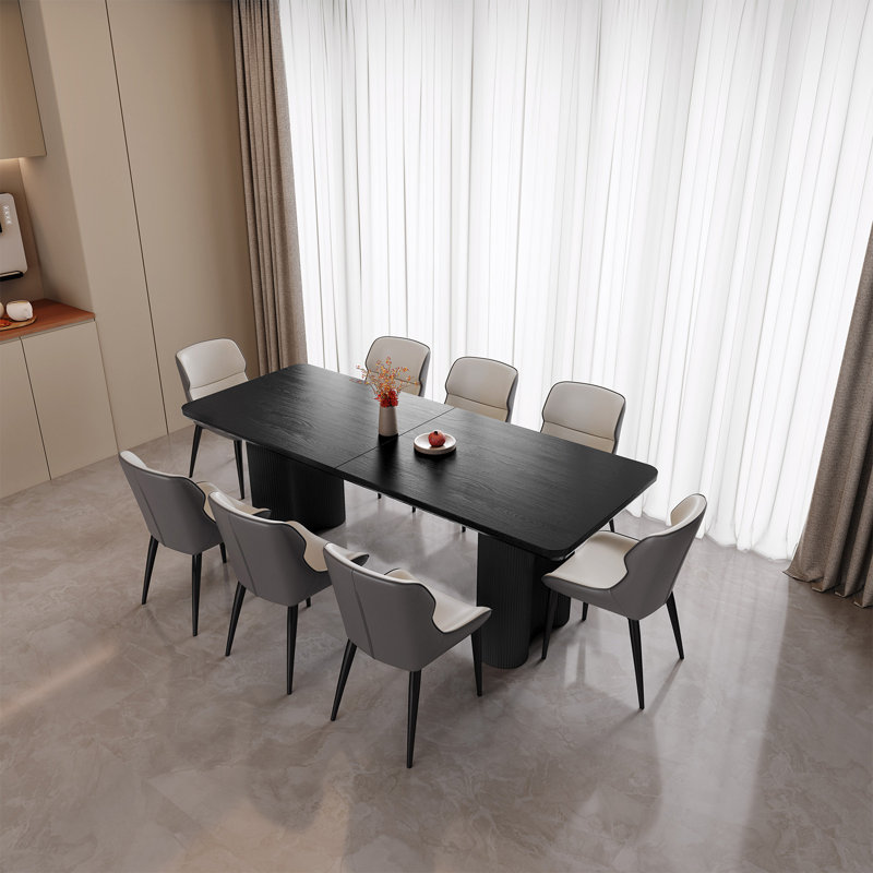 78.97" Modern Rectangle Black Dining Table Set with 8 Chairs for Kitchen, Bar, Living Room, 30"H x 78.97"L x 35.43"W