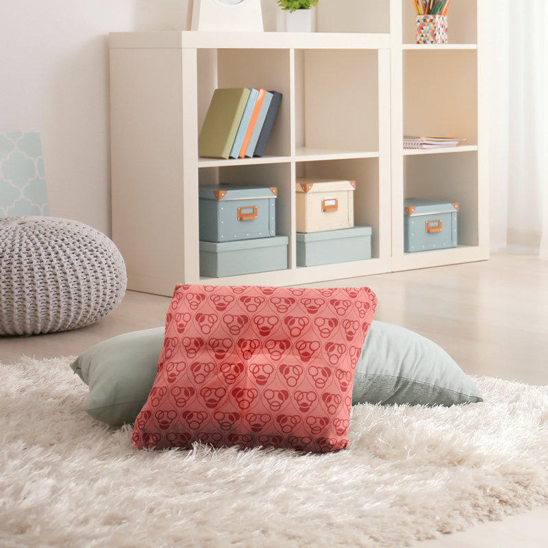 Coussin de sol classique à motif de cercles et de vagues, 30 po x 30 po, Rouge