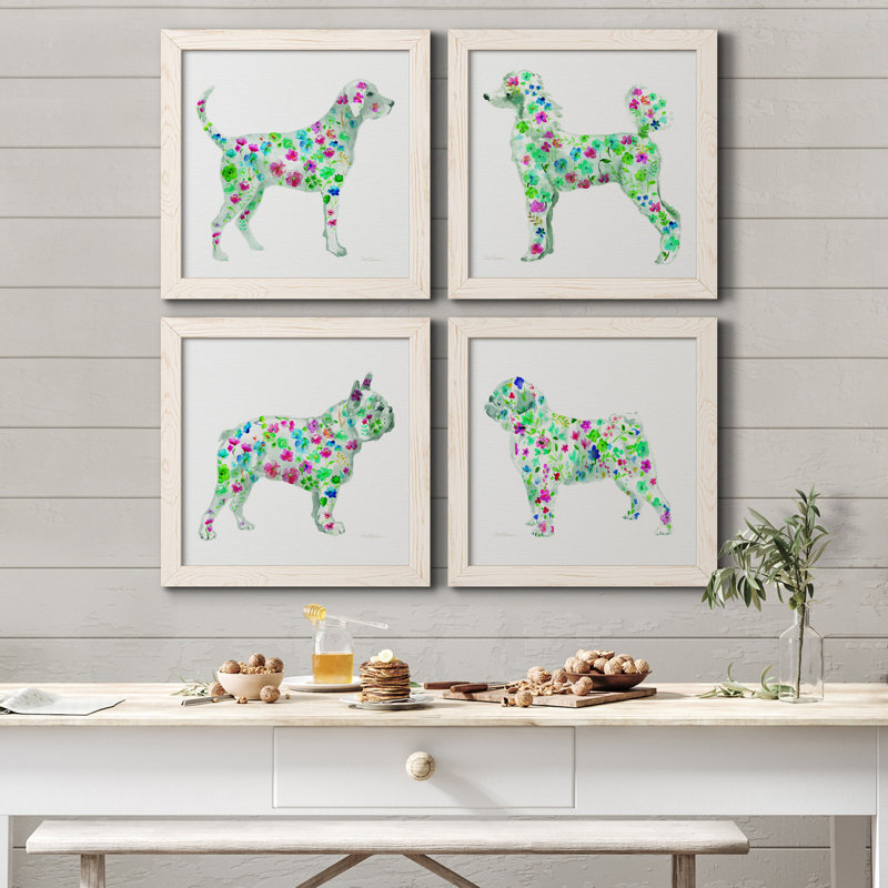 Tapisserie Labrador - ensemble de 4 peintures sur toile encadrées, H 31,5 po x l 126 po x P 1,5 po