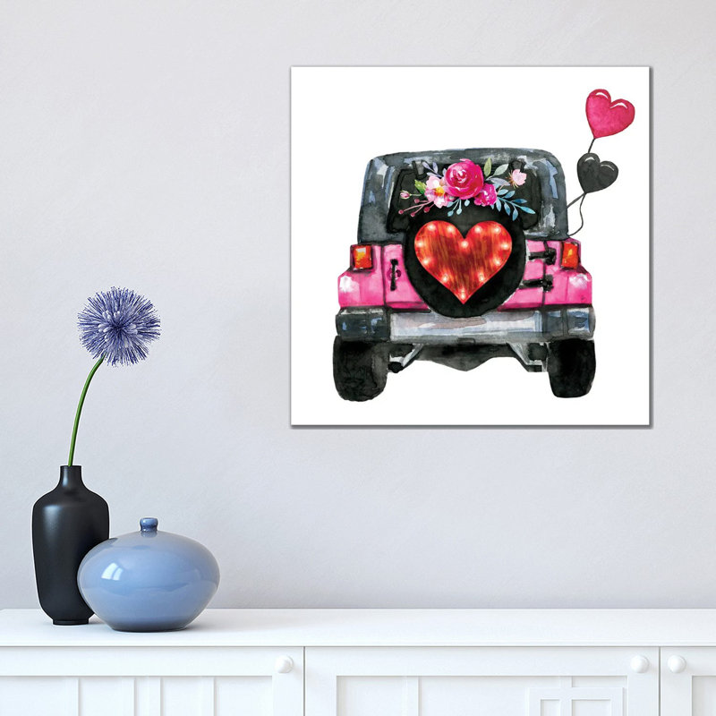 Valentine's Day Jeep Back by Ephrazy Graphics - Wrapped Canvas Print, 45.72 cm H x 45.72 cm W x 1.91 cm D
