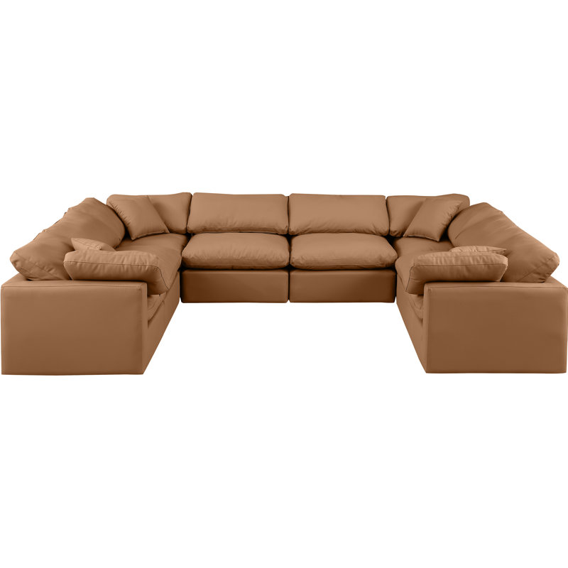 Itala Upholstered U-Shaped Sectional Reversible, Cognac Vegan Leather