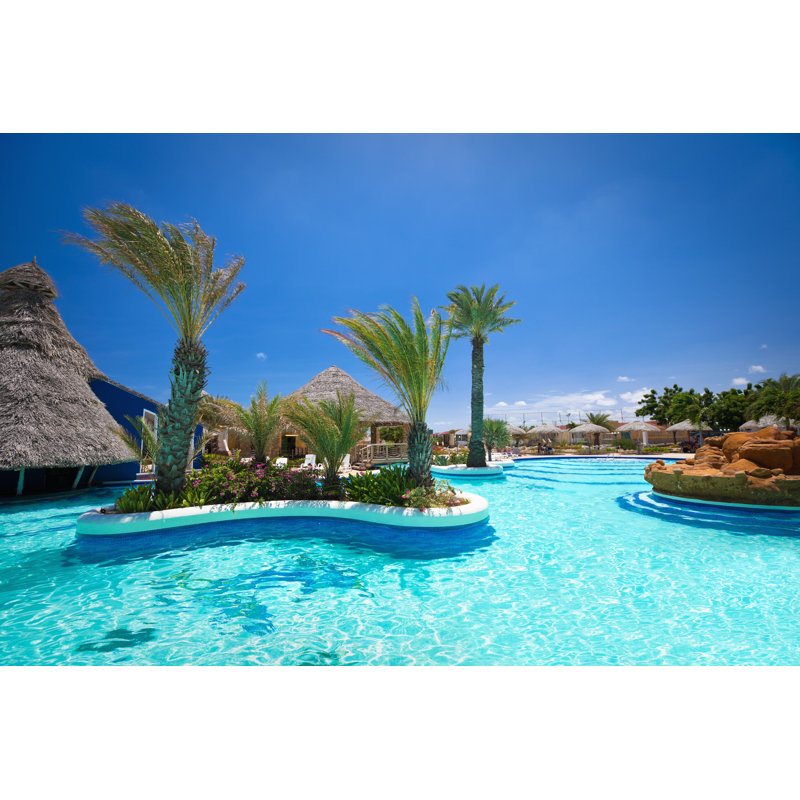 Tropical Resort Swimming Pool by Apomares - No Frame Art Prints on Canvas, 30cm H x 46cm W