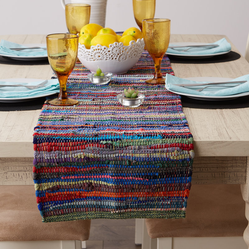 Aelia Striped 100% Cotton Table Runner, Multicolor