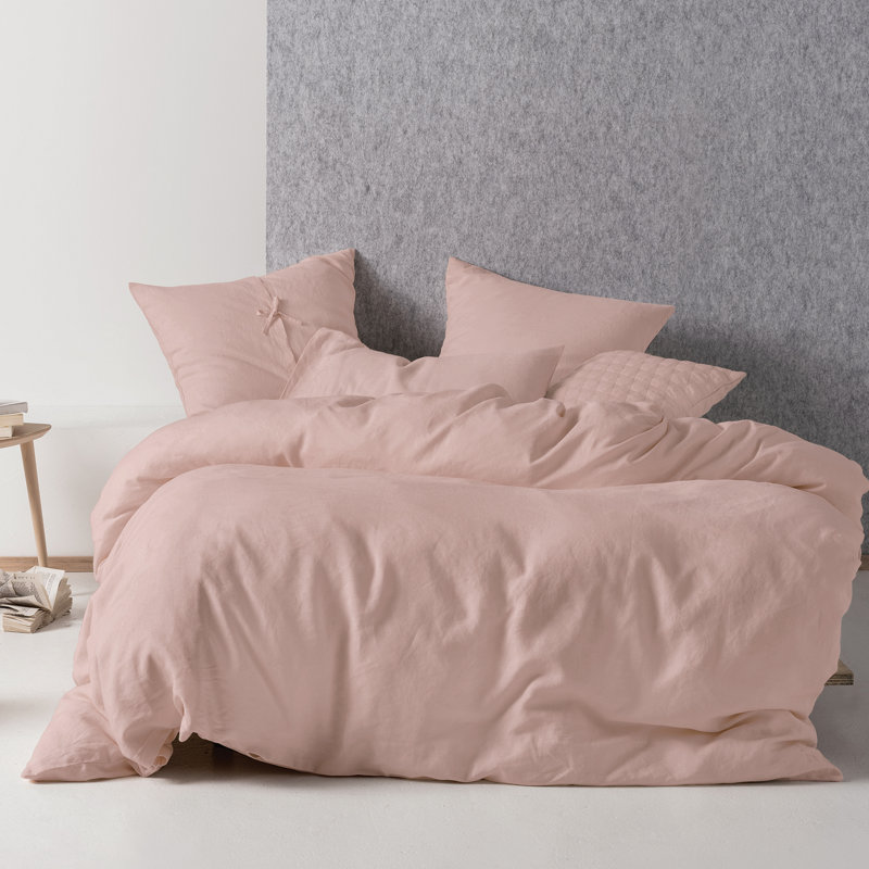 Nimes 100% Linen Damask Duvet Cover Set with Pillowcases, Single Duvet Cover + 1 Standard Pillowcase, Rose