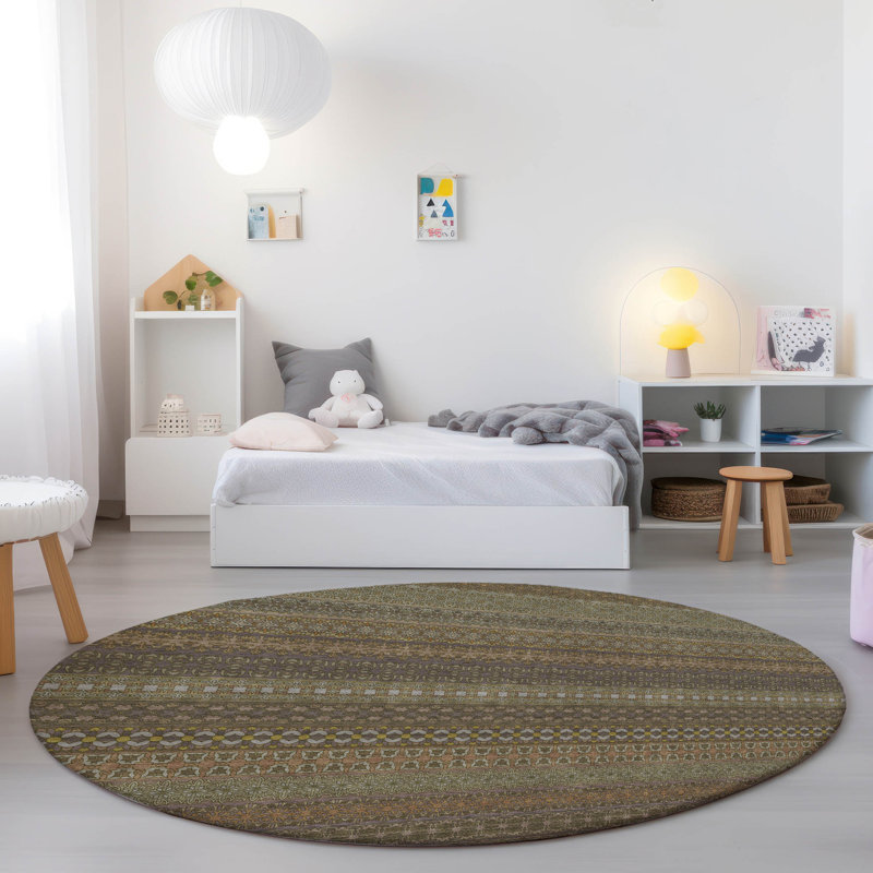 Kinslee Flatweave Washable Striped Indoor / Outdoor Rug, Round 8'