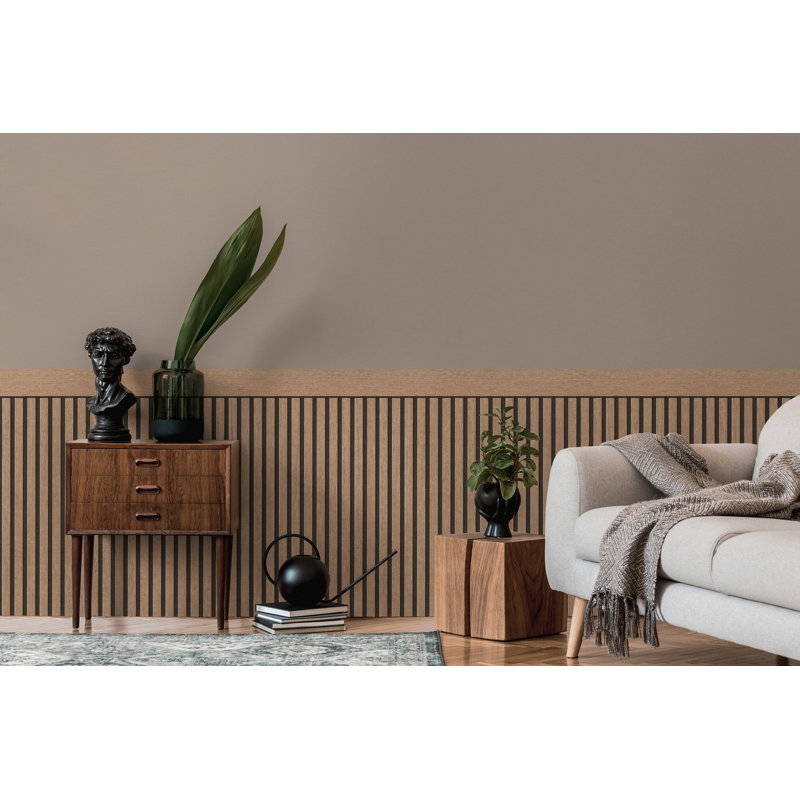 Woods and Wicker Collection Dado Panel Double Width Wallpaper Roll, Brown