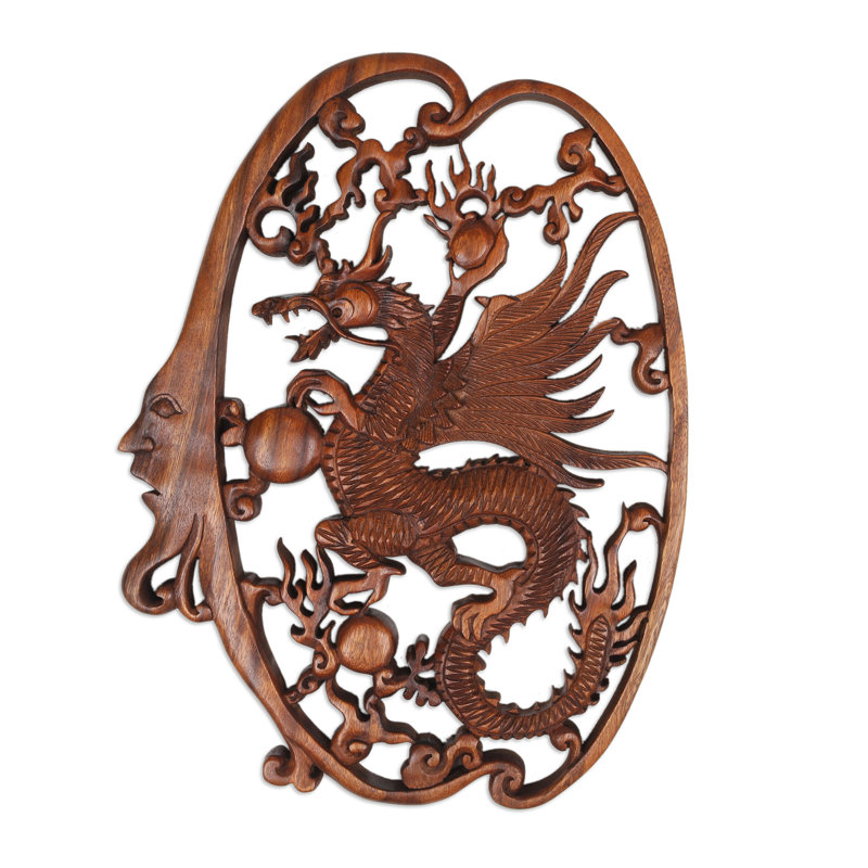Trinx Handmade Regal Dragon Wood Relief Panel