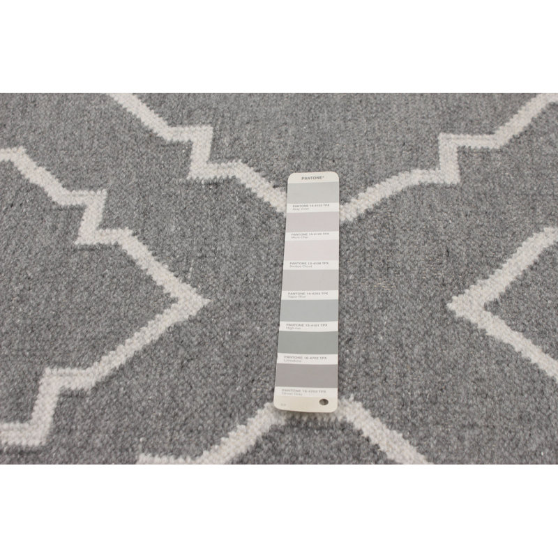 Tapis gris en laine tissé à plat à la main Evah Southwestern