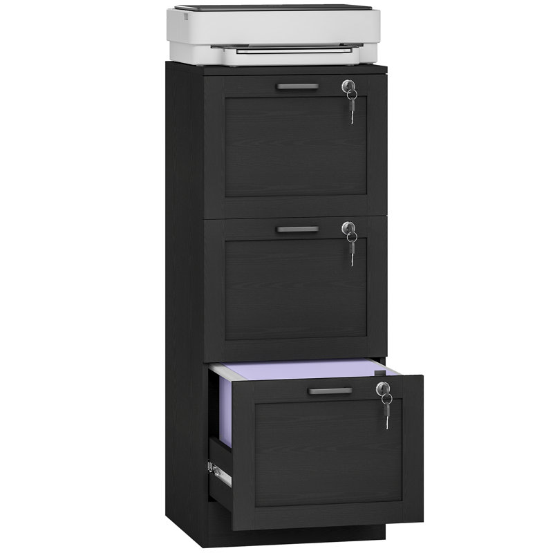 40cm Wide 3 -Drawer File Cabinet, 101cm H x 40cm W x 40cm D, Black