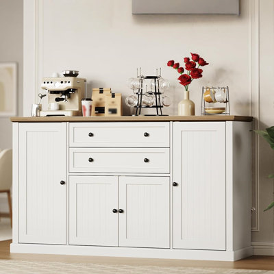 Buffet avec 4 portes et 2 tiroirs, armoire à café en bois et garde-manger avec tablette réglable pour la salle à manger et le salon