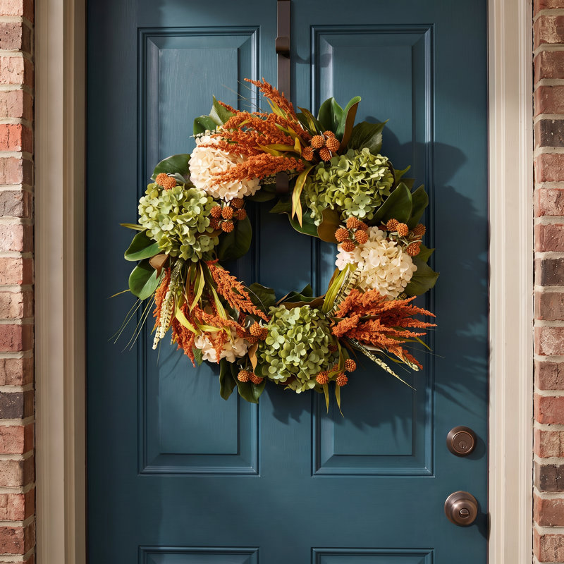 24" Fall Wreath with Hydrangeas and Heather