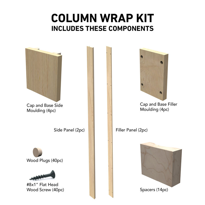 5.625 In. D X 5.6875 In. W X 104 In. L Unfinished Maple Lally Column Wrap, Natural Ambrosia