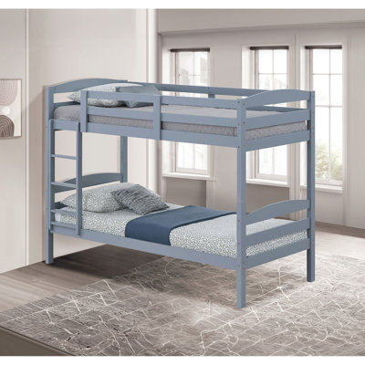 Lit simple au-dessus d'un lit superposé gris, style transitionnel en arche, bois massif et bois d'ingénierie, joint avec insert et serrure, P 42,5 po x H 65 po