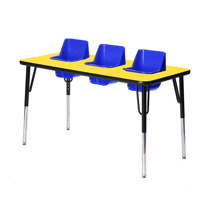 Table d'activité / d'alimentation à hauteur réglable pour 3 enfants, Érable, Bleu