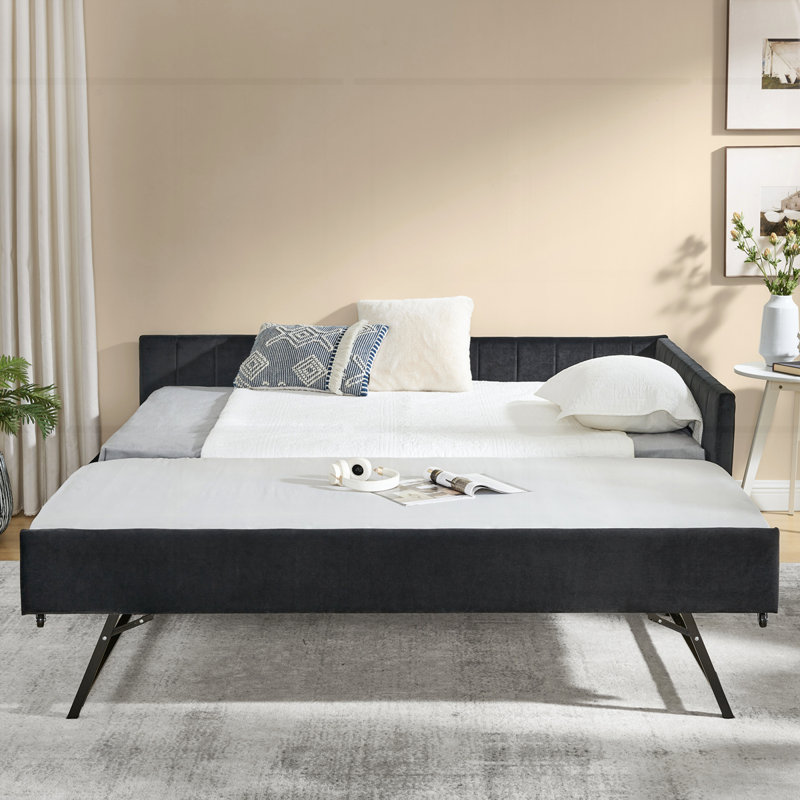Daybed with Trundle Upholstered Tufted Sofa Bed