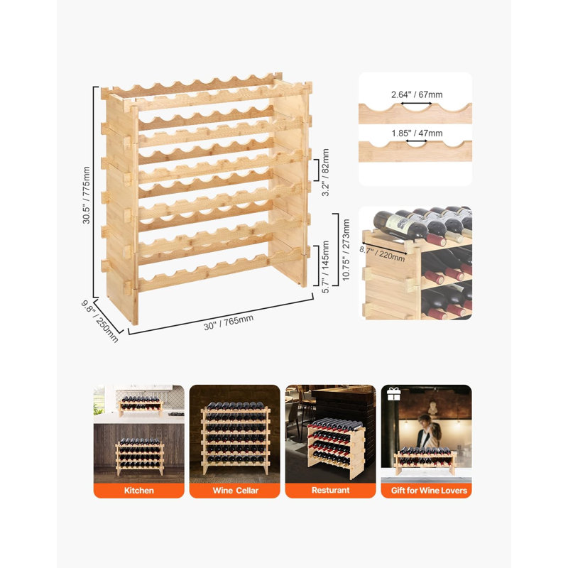6-Tier 48 Bottles Stackable Modular Wine Rack