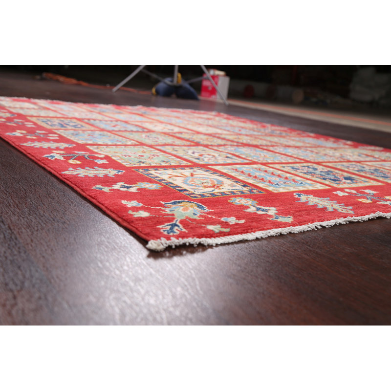Tapis unique en laine noué à la main nouvel âge de 5 pi 3 po x 6 pi 6 po rouge / bleu / beige