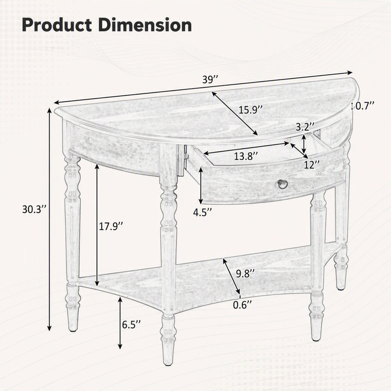 Console de style campagnard avec tiroir et tablette Farmhouse, Noyer, Noyer, Noyer