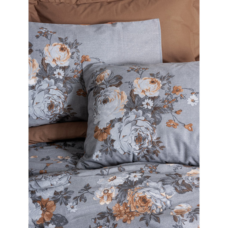 Elegant Ranforce Super King Quilt Cover Set, 102 x 87 | 100% Cotton, 145 Thread Count, Pigment Printed | Includes 2 Pillowcases 19.7 x 31.5 | Machine Washable, Stylish Brown, Anthracite & Grey Design