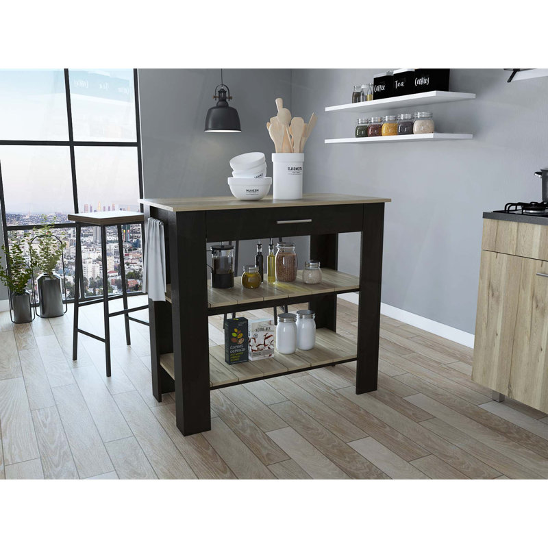 Îlot de cuisine, quatre pieds, trois tablettes