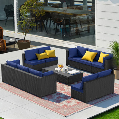 10-Person Patio Furniture Set Rattan Modular Conversation Sets Outdoor Seating Sofa Group With Coffee Table