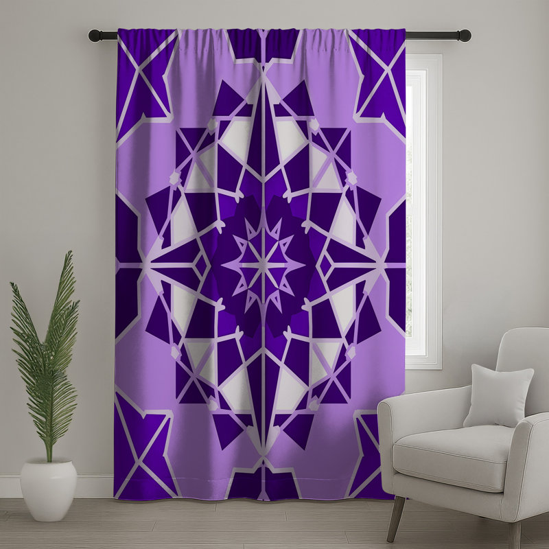 Rideaux de fenêtre mauve à motif géométrique mauve, voilages et voilages à motif mandala - 1 panneau, Transparent